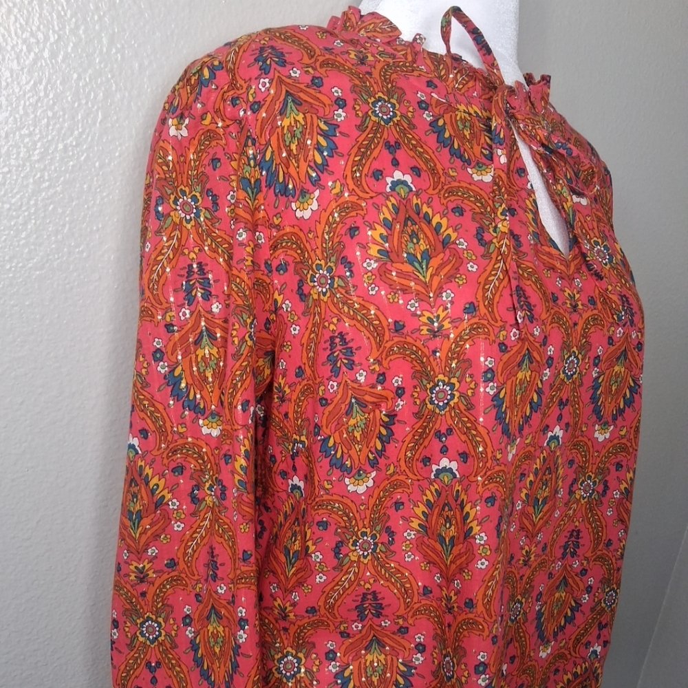 Talbots Floral Lattice Blouse Lightweight Multicolor Metallic Long Sleeve Size M - Picture 8 of 15
